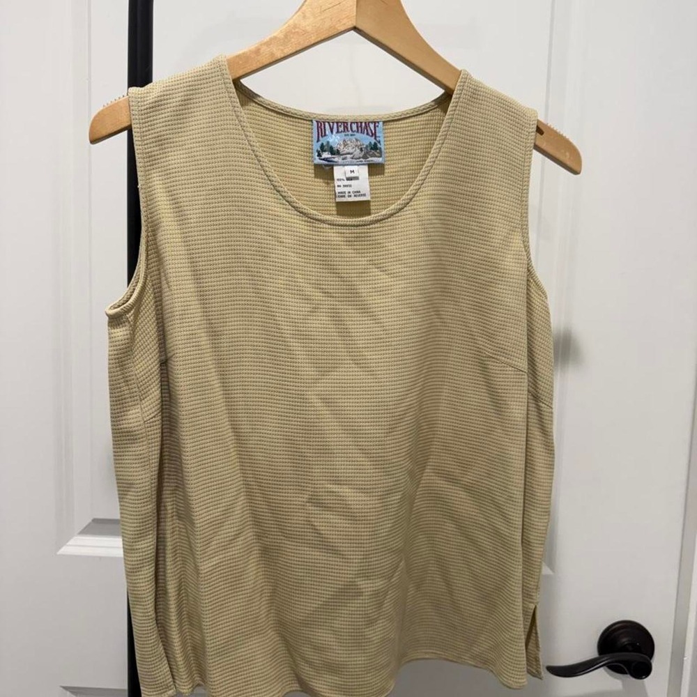 River Chase Women's Sleeveless Top 100% Silk Vintage Tan Minimalist